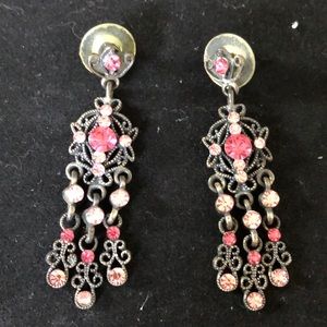 1928 pink crystal and pewter earrings